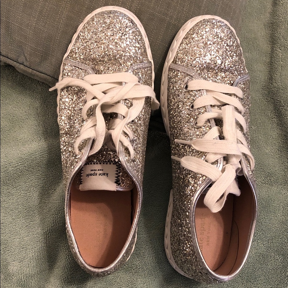 Kate Spade Silver Glitter Vale Sneakers with White Laces